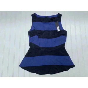 Banana Republic Purple/Blue & Black Shimmer Striped Peplum Top Size 0 NEW 636
